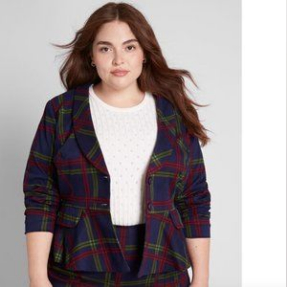 Modcloth X Collectif Plaid-Minded Peplum Skirted Blazer